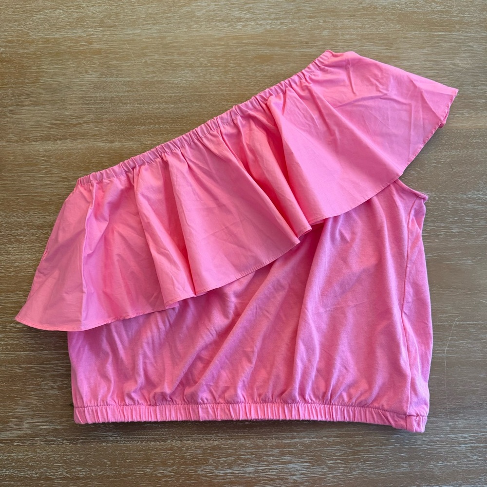 Pink One-Shoulder Ruffle Top - Picture 2 of 3